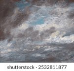 Cloud Study (1821) vintage painting by John Constable. Cloudy sky landscape painting. Vintage cloud art drawing illustration, old painting art print of dark sky during daytime.