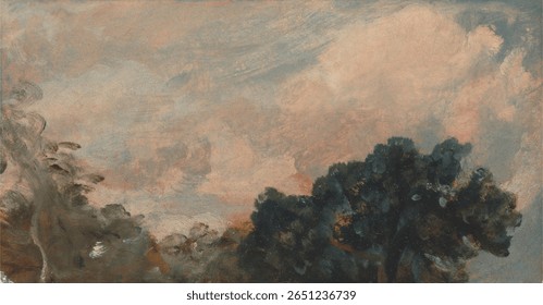 Cloud Study with Trees (ca. 1821) by John Constable. Vintage nature landscape artwork, vintage illustration of nature landscape.