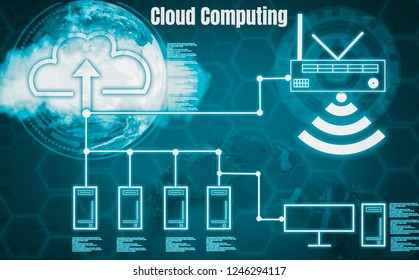 Cloud technology cloud computing and mass storage network, 2 D rendering illustration, abstract concept data retention of big data and internet of things (IOT)