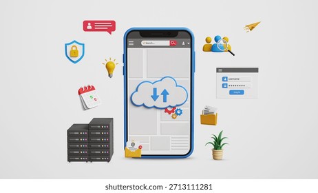 Cloud Technology, Secure Data Storage and Backup. Scalable Digital Infrastructure, Cloud Based Business Solutions, Hybrid and Edge Computing. Download or Upload Data to Cloud Computing on 3D Mobile