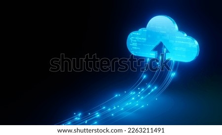 Cloud technology with speed line light to cloud, arrow cloud upload, programming coding in cloud big data.