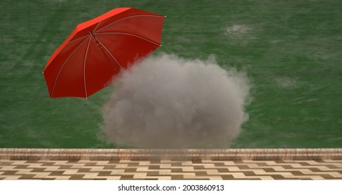 Cloud with an umbrella in the room 3d-rendering