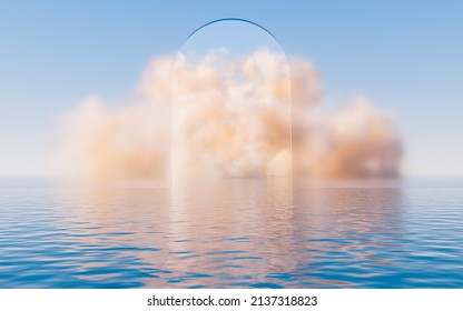 Cloud And Water Surface, 3d Rendering. Computer Digital Drawing.