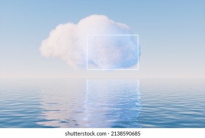 Cloud and water surface, 3d rendering. Computer digital drawing.