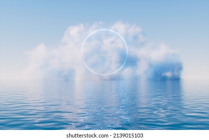 Cloud And Water Surface, 3d Rendering. Computer Digital Drawing.