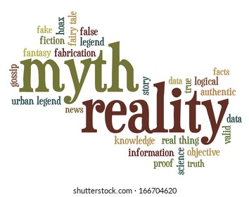 Cloud Of Words Or Tags Related To Myth And Reality, Fiction And Facts