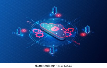Cloud Workload Security and Cloud Workload Protection Concept - CWS and CWP - The Practice of Protecting Workloads Run on Cloud Resources - 3D Illustration