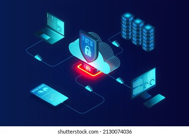 Cloud-based Cybersecurity Solutions Concept - Endpoint Protection - Devices Protected Within a Digital Network - 3D Illustration