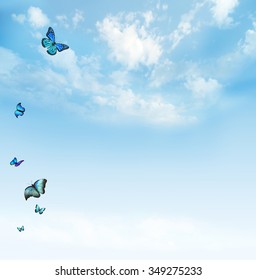 Clouds in the blue sky with butterflies