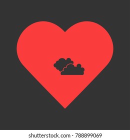 Clouds icon flat. Simple pictogram on heart background. Illustration symbol
