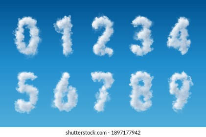 clouds numbers, creative alphabet, graphic design, clouds in a Blue sky