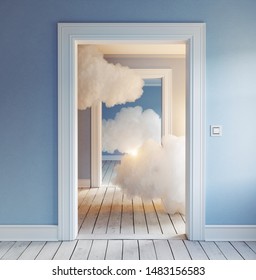 Clouds Room 3d Creative Concept Rendering Stock Illustration 1483156583 ...