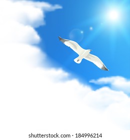 Cloudscape with Seagull. Raster version.