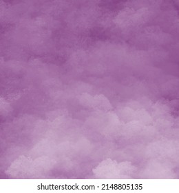 Cloudy Dark Violet Sky, Vintage Purple Watercolor Texture For Wallpaper. 