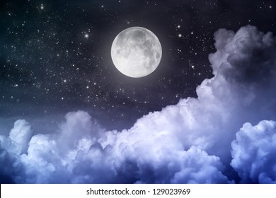 Cloudy Night Sky With Moon And Star