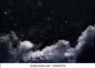 Cloudy Night Sky With Stars