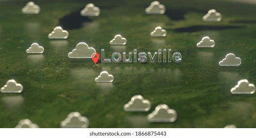 Cloudy Weather Icons Near Louisville City On The Map, Weather Forecast Related  3D Rendering