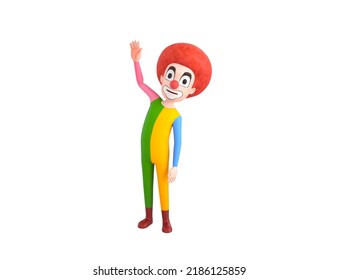 Clown Character Raising Right Hand In 3d Rendering.