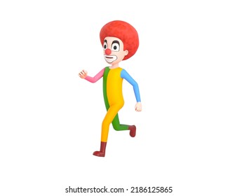 Clown Character Running In 3d Rendering.