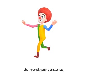 Clown Character Running Away In 3d Rendering.