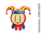 Clown character vector set design. Birthday buffoon and mascot costume collection with funny face expression. 3D Illustration party and event comedian characters.