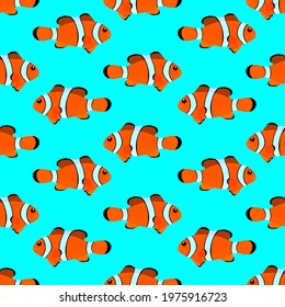 Clown Fish Drawing, Seamless Pattern