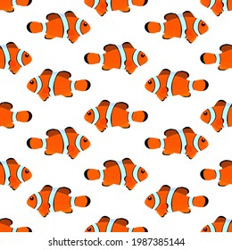 Clown Fish Drawing, Seamless Pattern