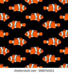 Clown Fish Drawing, Seamless Pattern