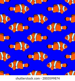 Clown Fish Drawing, Seamless Pattern