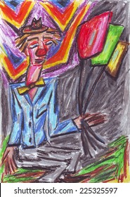 Clown Oil Pastel Painting