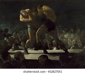 Club Night, By George Bellows, 1907, American Painting, Oil On Canvas. Bellows' Enhanced The Realism Of The Boxing Match By The Low Point Of View, Which Placed The Viewer In The Foreground Audience,