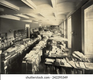 Clutter Of Books Submitted For Copyright Registration At The In The Copyright Office In The Library Of Congress Jefferson Building. Ca. 1920.