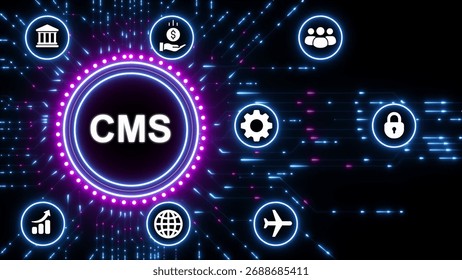 CMS Content Management System Technology Network Digital Abstract Background With Icons