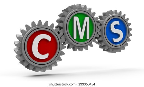 CMS gears - concept of content management system, three-dimensional rendering