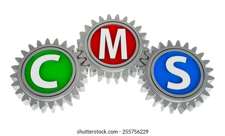 CMS gears - concept of content management system, three-dimensional rendering