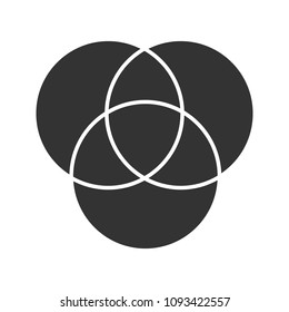 CMYK Or RGB Color Circles Glyph Icon. Silhouette Symbol. Venn Diagram. Overlapping Circles. Negative Space. Raster Isolated Illustration