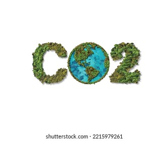 CO2 - Increasing Day By Day. CO2 Concept Design With Green Globe 3d Illustration Background. Global Warming 