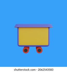 Coal Empty Mine Cart Cartoon Style 3D Object