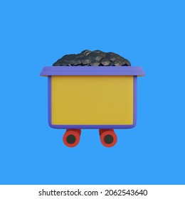 Coal Mine Cart Cartoon Style 3D Object