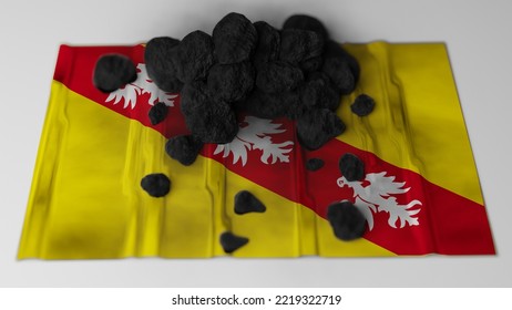 Coal On Top Of Flag Of Lorraine, France (3D Render)