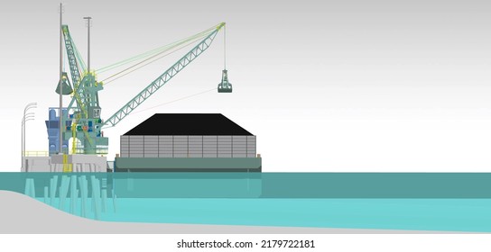 Coal Ship Jetty Construction 3D Illustration