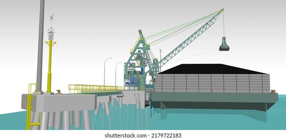 Coal Ship Jetty Construction 3D Illustration