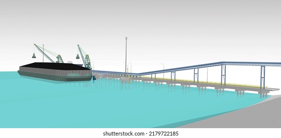 Coal Ship Jetty Construction 3D Illustration