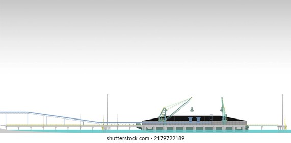 Coal Ship Jetty Construction 3D Illustration