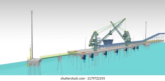 Coal Ship Jetty Construction 3D Illustration