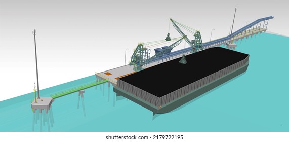 Coal Ship Jetty Construction 3D Illustration