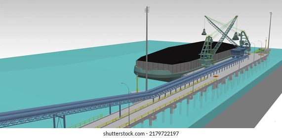 Coal Ship Jetty Construction 3D Illustration