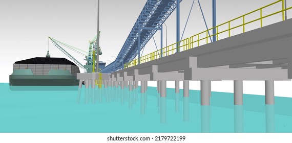 Coal Ship Jetty Construction 3D Illustration