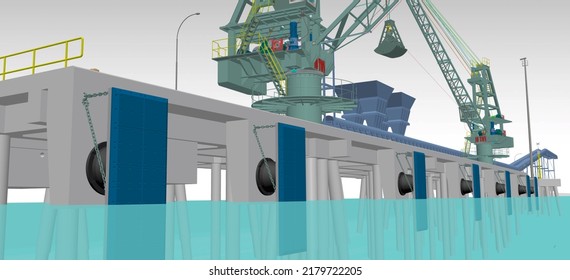 Coal Ship Jetty Construction 3D Illustration