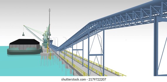 Coal Ship Jetty Construction 3D Illustration